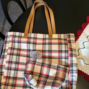 Plaid tote with matching beauty bag